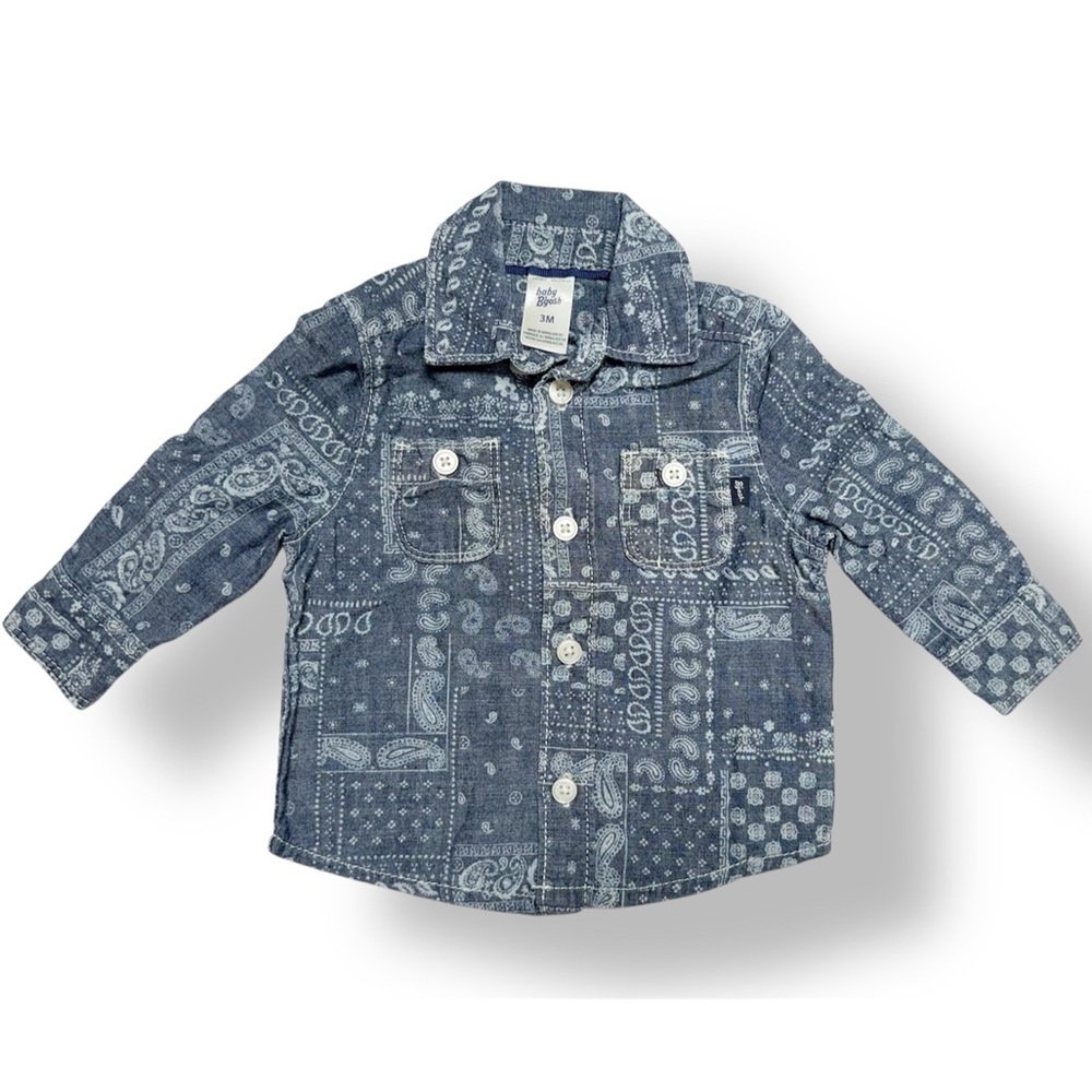 Baby B’gosh baby boy denim button shirt paisley bandanna print size 3 months